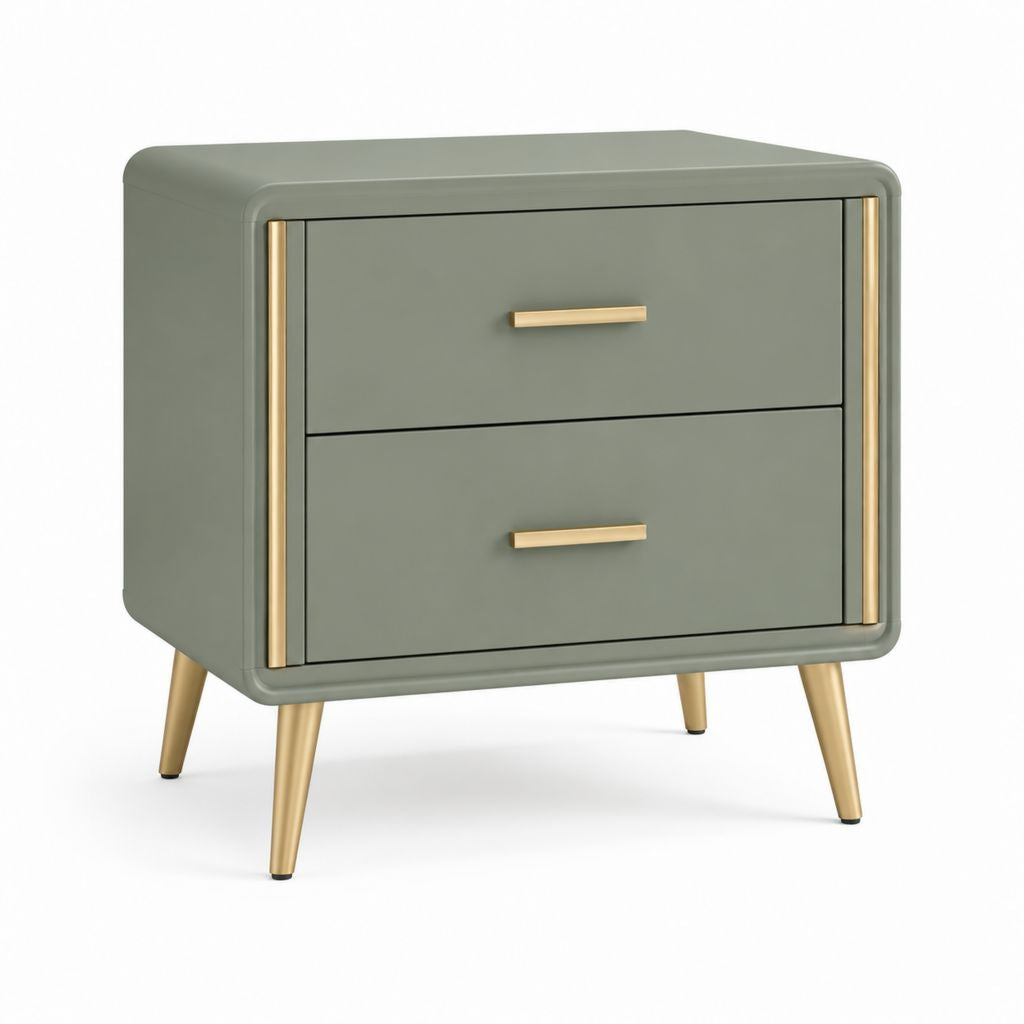 Table de chevet 2 tiroirs vert sauge en panneaux MDF rectangulaire 60 x 40 x 60 cm