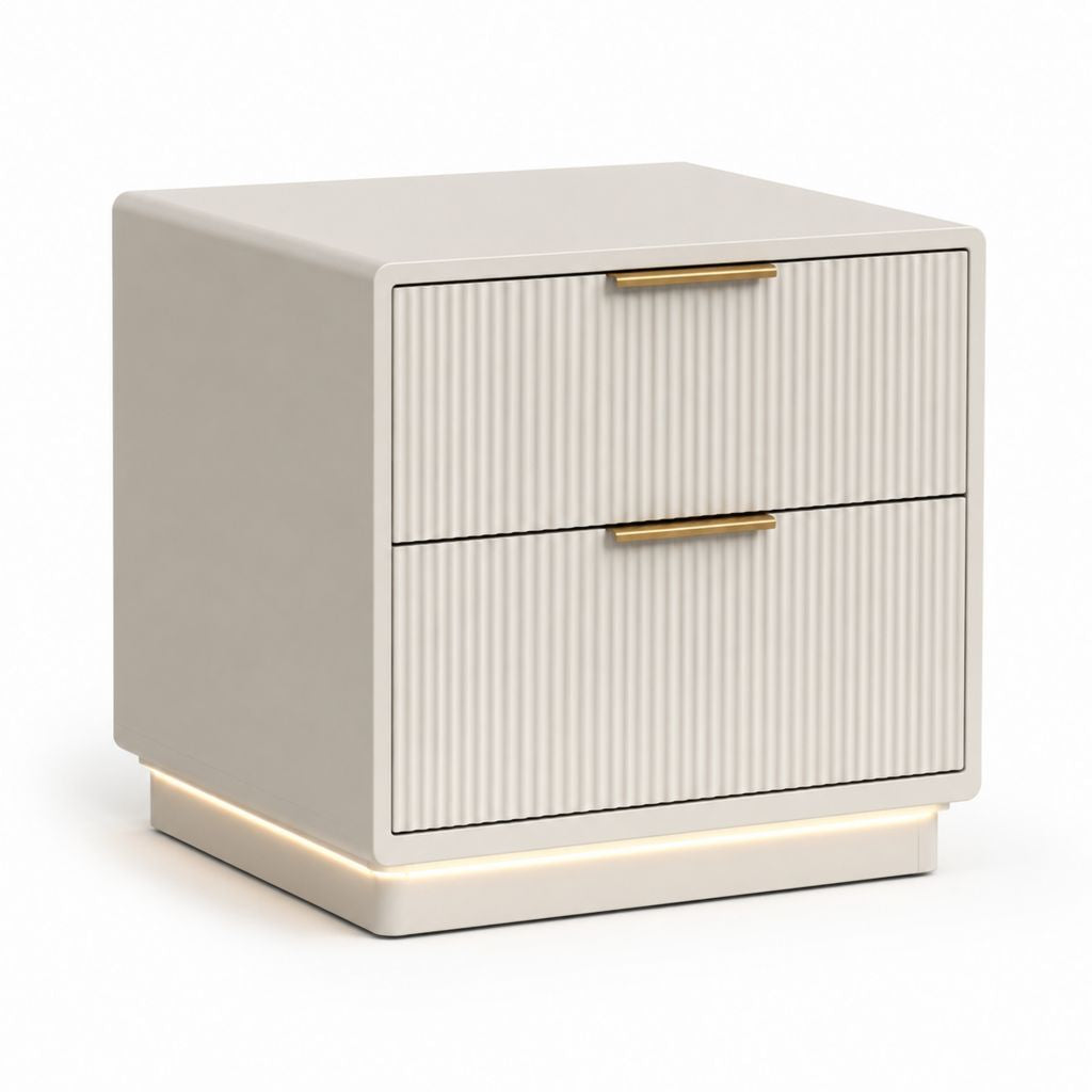 Table de chevet 2 tiroirs beige en panneaux MDF rectangulaire 50 x 40 x 55 cm