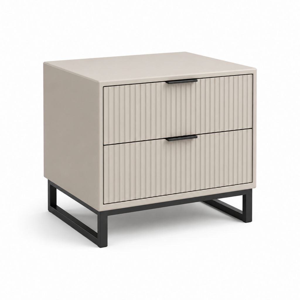 Table de chevet 2 tiroirs beige en MDF et acier rectangulaire 50 x 40 x 55 cm