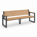 Banc de jardin 3 places marron et noir en bois d'acacia massif et acier 180 x 60 x 80 cm