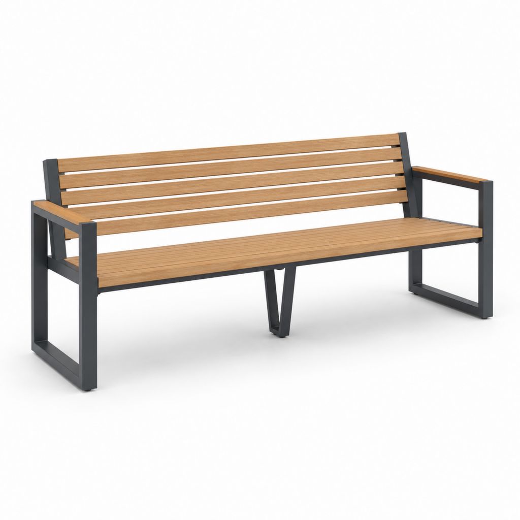 Banc de jardin 3 places marron et noir en bois d'acacia massif et acier 180 x 60 x 80 cm