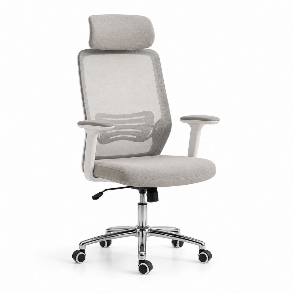 Chaise de bureau ergonomique grise en polyester avec dossier en maille 66 x 66 x 118-128 cm
