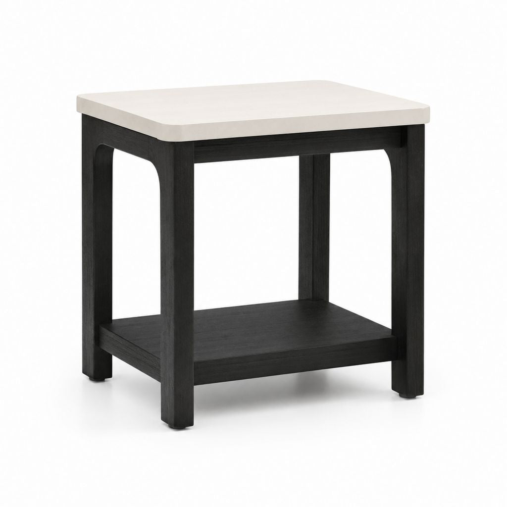Table d'appoint carrée avec étagère blanc et noir en MDF et hévéa massif 45 x 45 x 55 cm