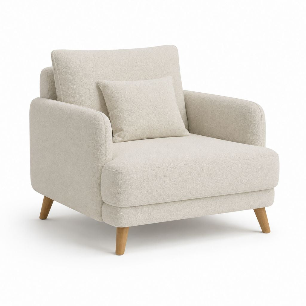 Fauteuil de salon beige en polyester bouclette avec coussin 85 x 88 x 90 cm