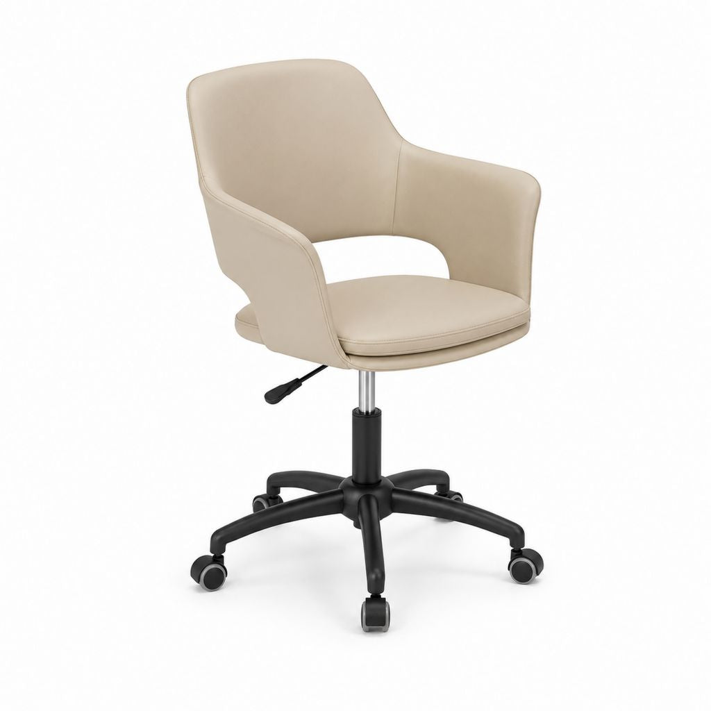 Chaise de bureau pivotante beige en similicuir PU avec accoudoirs et roulettes 62 x 62 x 84-94 cm