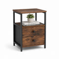 Table de chevet industrielle marron rustique et noir en panneaux de particules et acier 40 x 40 x 60 cm avec 2 tiroirs