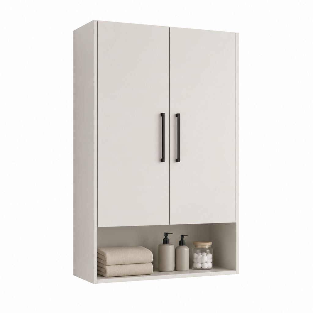 Armoire murale 2 portes blanc en panneaux MDF 60 x 20 x 80 cm avec niche ouverte