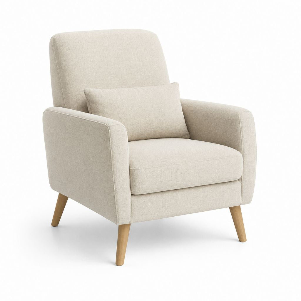 Fauteuil de salon beige en polyester avec pieds en bois massif 78 x 85 x 92 cm