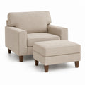 Fauteuil avec repose-pieds beige en polyester et hévéa massif 86 x 88 x 90 cm