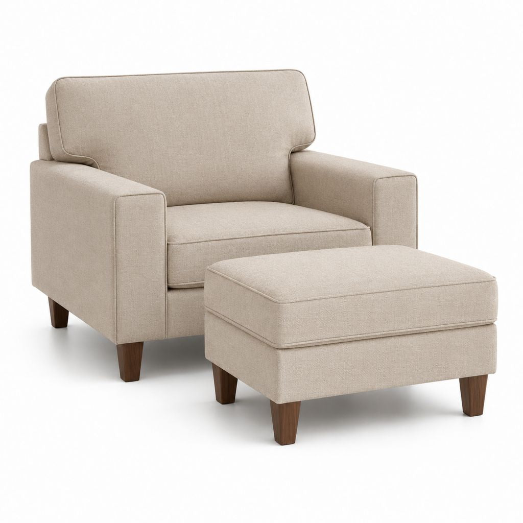 Fauteuil avec repose-pieds beige en polyester et hévéa massif 86 x 88 x 90 cm