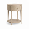 Table d'appoint ronde avec tiroir beige en MDF plaqué chêne Ø45 x H60 cm