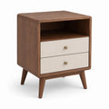Table de chevet 2 tiroirs avec niche noyer et blanc en panneaux MDF 45 x 40 x 60 cm