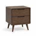 Table de chevet 2 tiroirs marron foncé en MDF plaqué noyer 50 x 40 x 60 cm