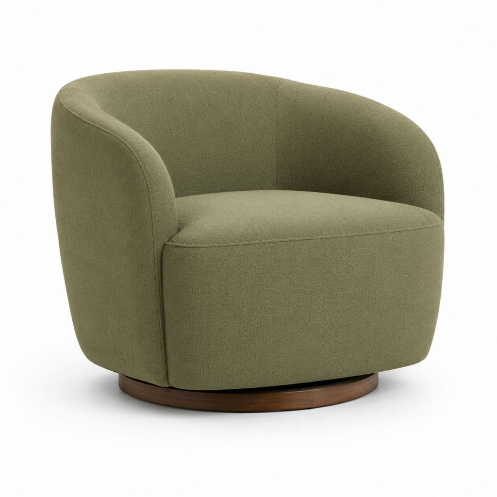 Fauteuil pivotant vert olive en polyester forme ronde 80 x 78 x 76 cm