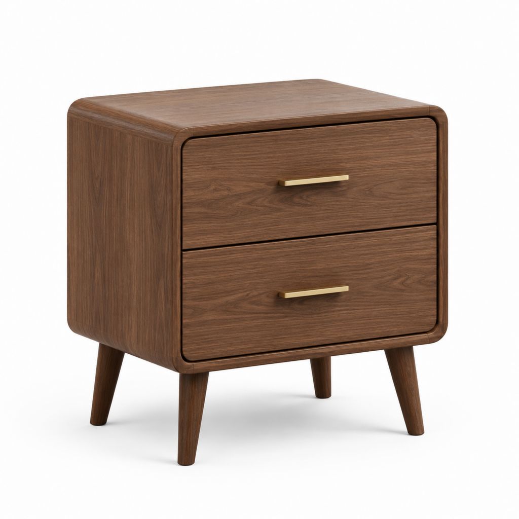Table de chevet 2 tiroirs marron noyer MDF rectangulaire 50 x 40 x 60 cm