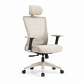 Chaise de bureau ergonomique beige en maille polyester à dossier incurvé avec appui-tête 65 x 65 x 118-128 cm