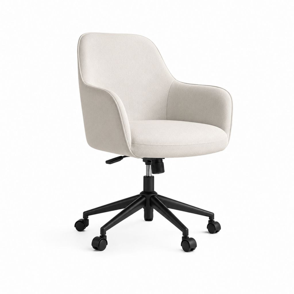 Chaise de bureau pivotante beige en polyester avec accoudoirs et roulettes 60 x 60 x 85-95 cm