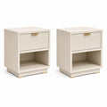 Lot de 2 tables de chevet crème en MDF rectangulaires 50 x 40 x 60 cm avec tiroir et niche