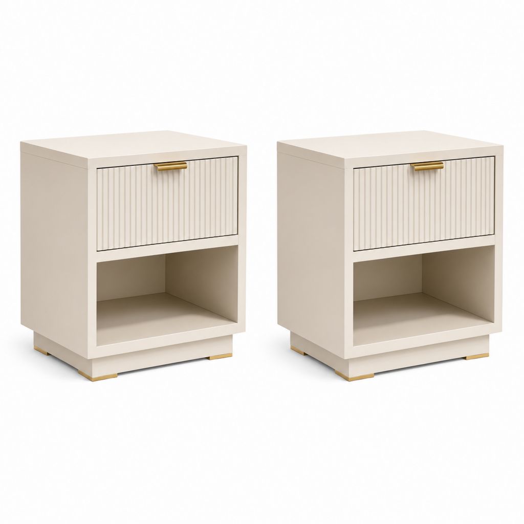 Lot de 2 tables de chevet crème en MDF rectangulaires 50 x 40 x 60 cm avec tiroir et niche