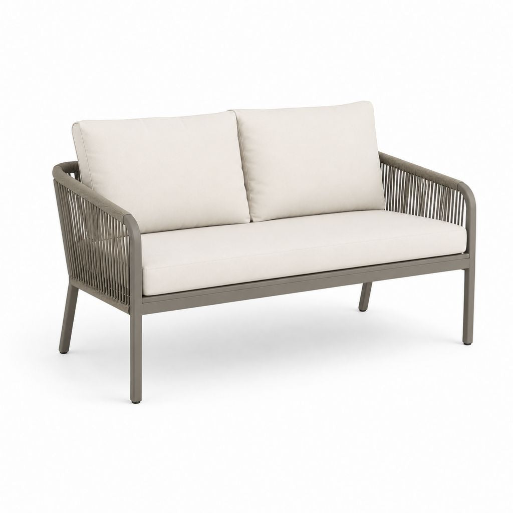 Canapé de jardin 2 places taupe et beige en aluminium thermolaqué avec corde en polypropylène 135 x 75 x 78 cm