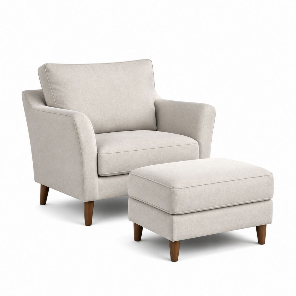 Fauteuil avec repose-pieds beige en polyester à dossier rectangulaire 82 x 84 x 92 cm
