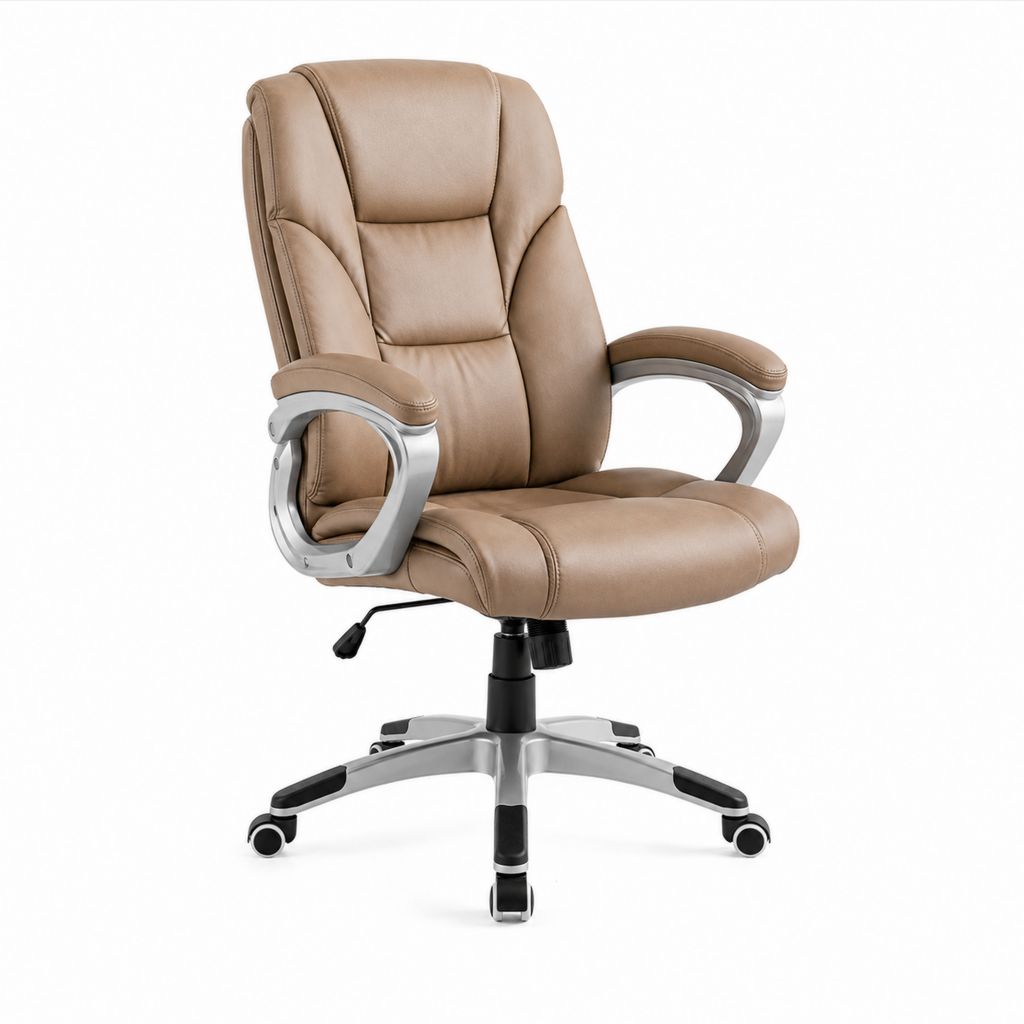 Chaise de bureau ergonomique pivotante taupe en cuir synthétique PU 65 x 70 x 116-126 cm
