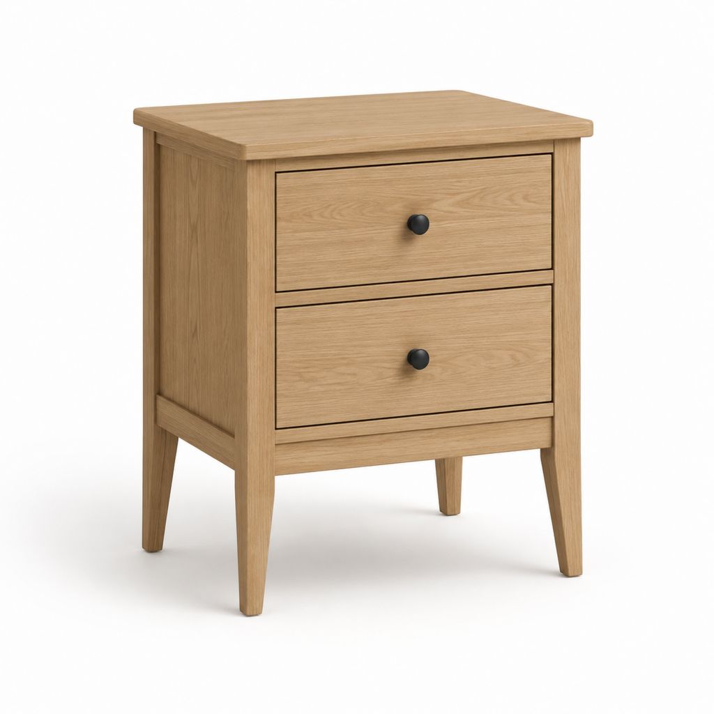 Table de chevet 2 tiroirs chêne naturel en MDF plaqué chêne 45 x 35 x 60 cm