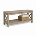 Banc de jardin taupe en bois massif rectangulaire avec étagère 120 x 40 x 45 cm
