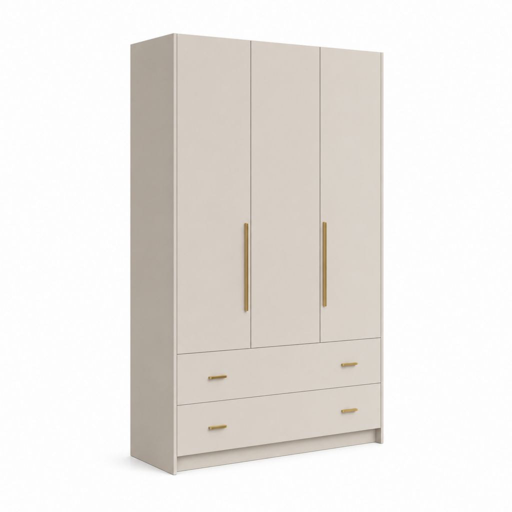 Armoire de chambre 3 portes 2 tiroirs beige en panneaux de particules mélaminés 120 x 52 x 200 cm