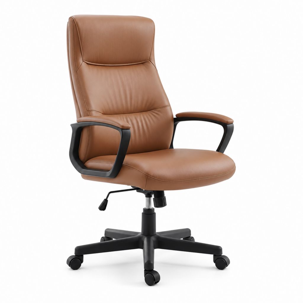 Chaise de bureau pivotante marron en similicuir PU avec accoudoirs dossier haut 64 x 65 x 112-122 cm