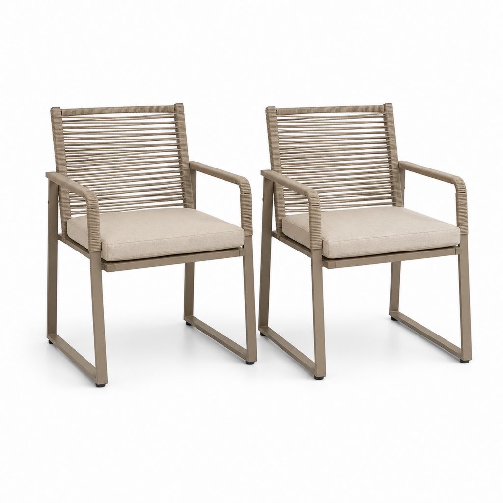 Lot de 2 fauteuils de jardin taupe en aluminium et corde PP avec coussins 61 x 64 x 87 cm