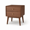 Table de chevet 2 tiroirs marron noyer en MDF plaqué noyer 50 x 40 x 60 cm