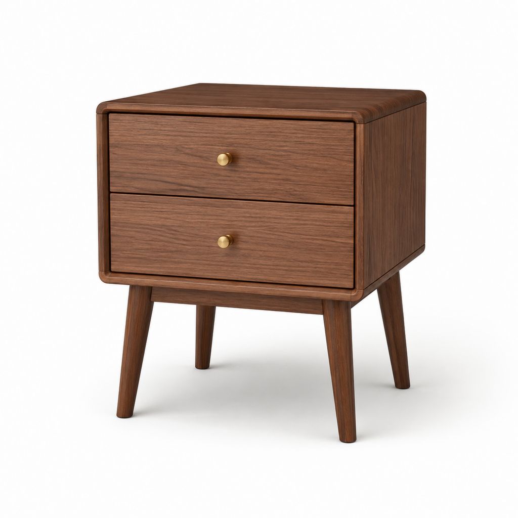 Table de chevet 2 tiroirs marron noyer en MDF plaqué noyer 50 x 40 x 60 cm