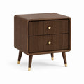 Table de chevet 2 tiroirs marron foncé en MDF plaqué noyer 55 x 65 x 40 cm