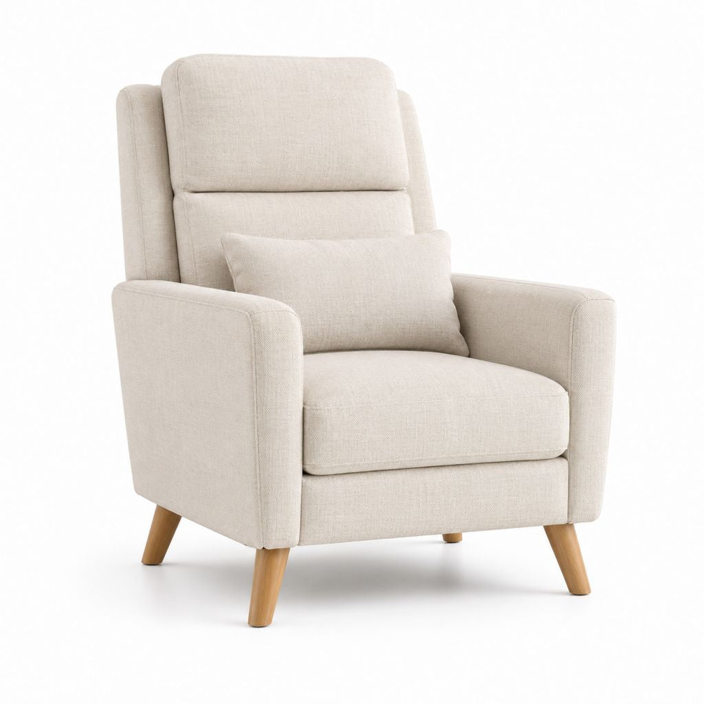 Fauteuil droit de salon beige en polyester avec pieds en hévéa massif 78 x 88 x 101 cm